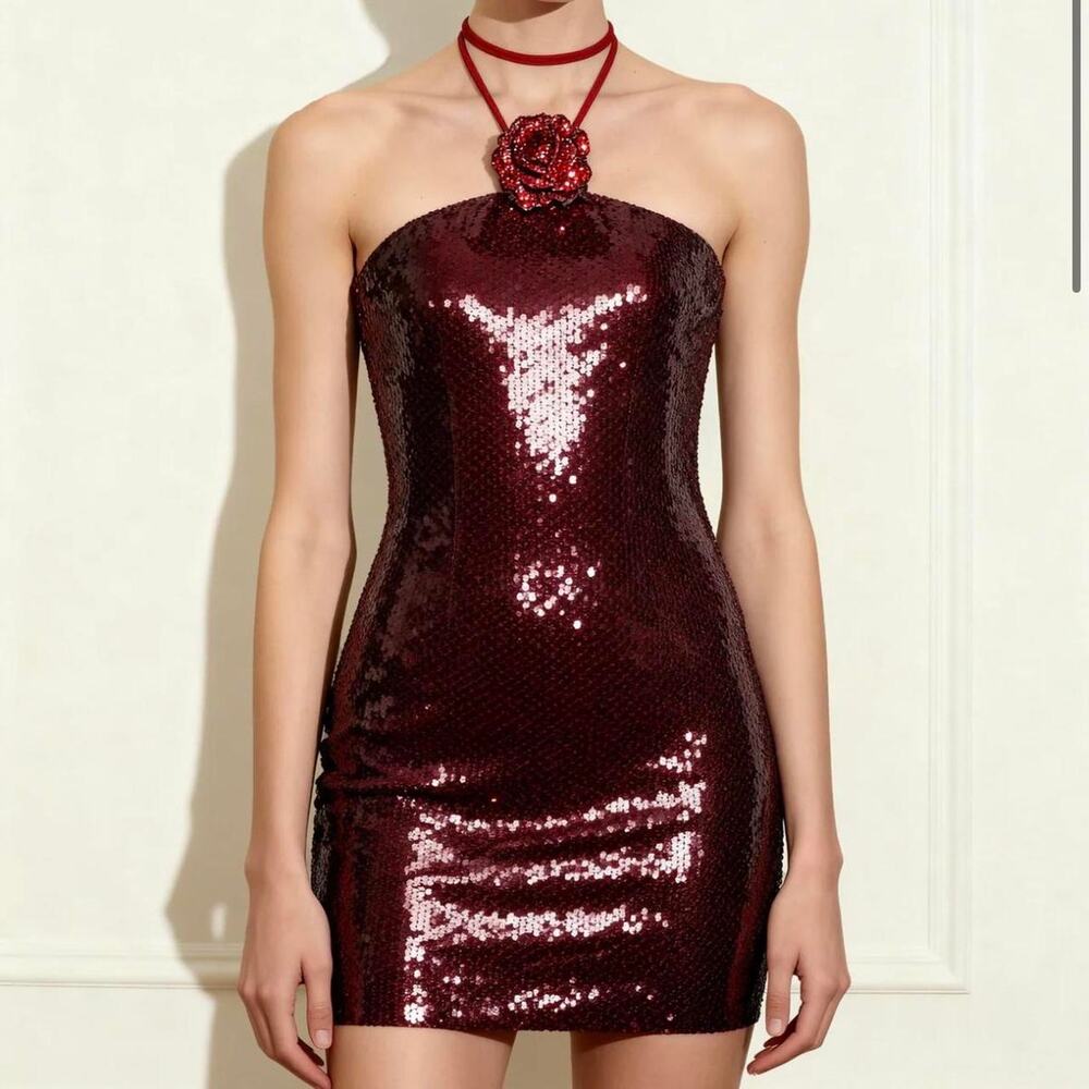 Jw pei burgundy sequinned halter